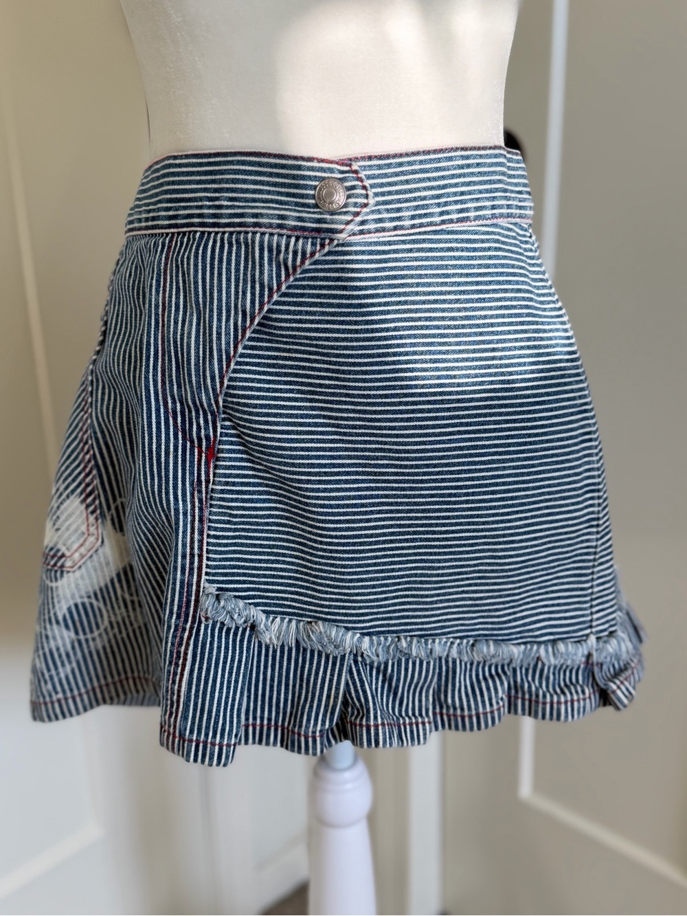 Levi's Navy and White Striped Mini Skirt with Ruffle Hem